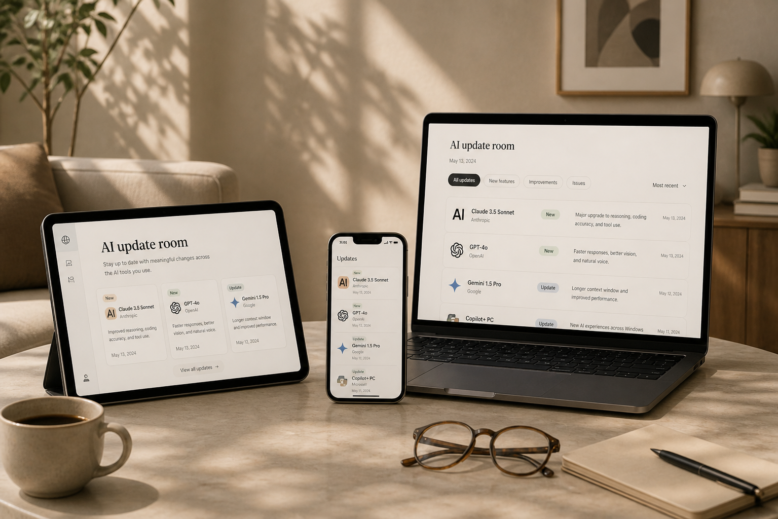 The Next Input — AI update dashboard overview