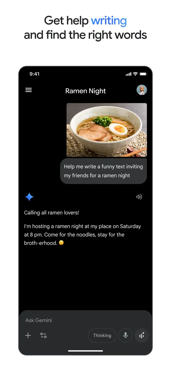 Official Gemini screenshot showing connected Google apps and account context.