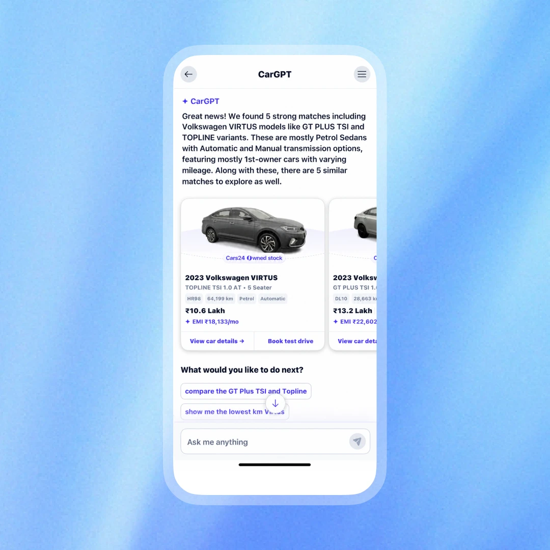 Image 1: CarGPT test drive booking screen with date and time slot selections