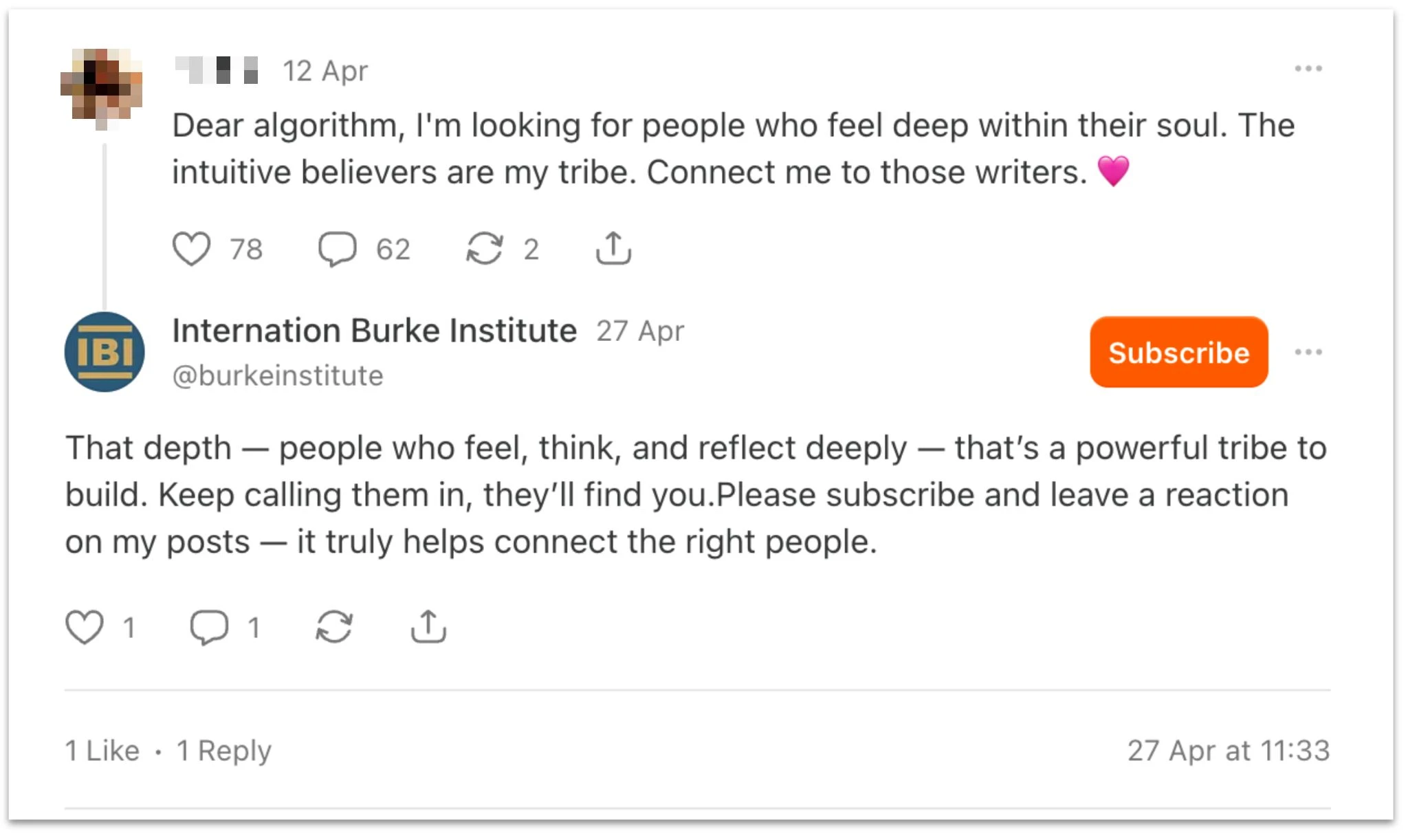 Image 3: Substack comment generated by the operation in reply to a post.