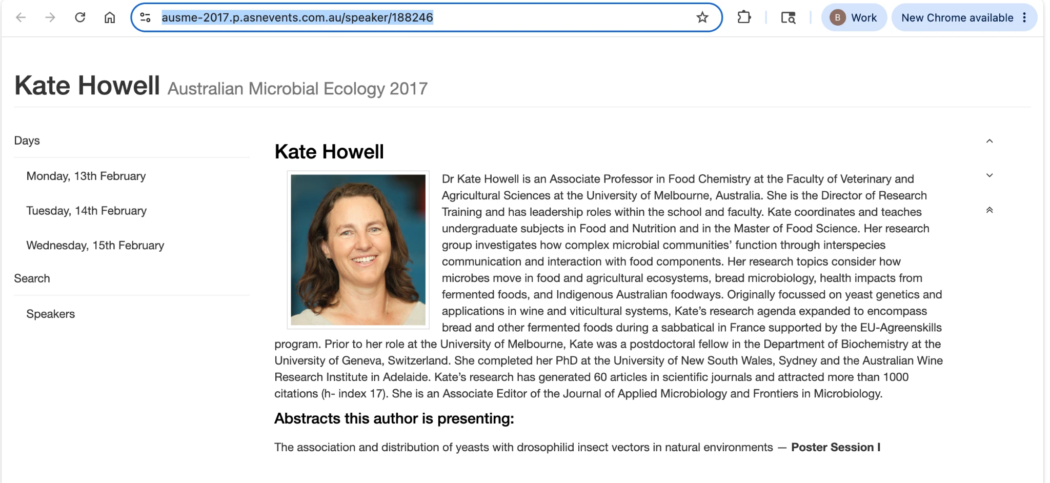Image 9: Speaker page for Kate Howell from 2017 showing the same photo used on the IBI page.