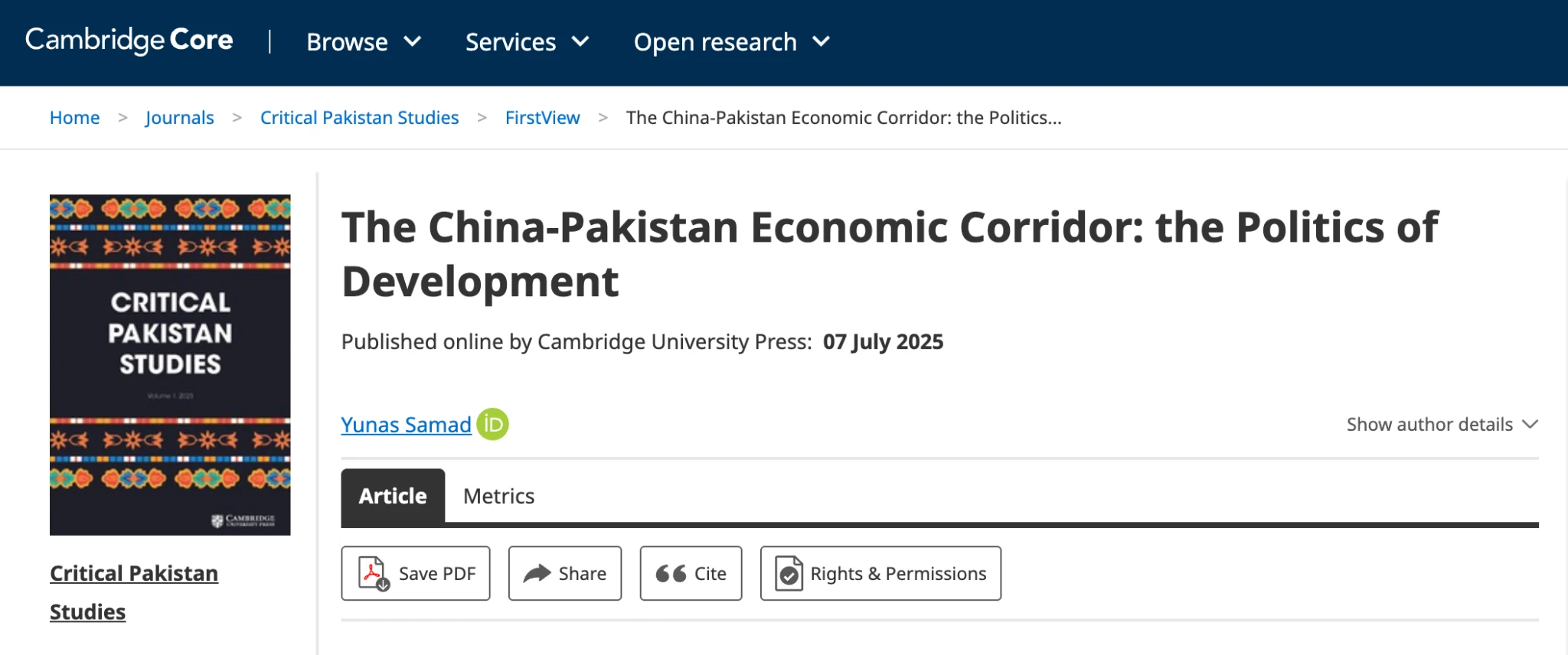 Image 6: Cambridge University Press original article by Professor Emeritus Yunas Samad.