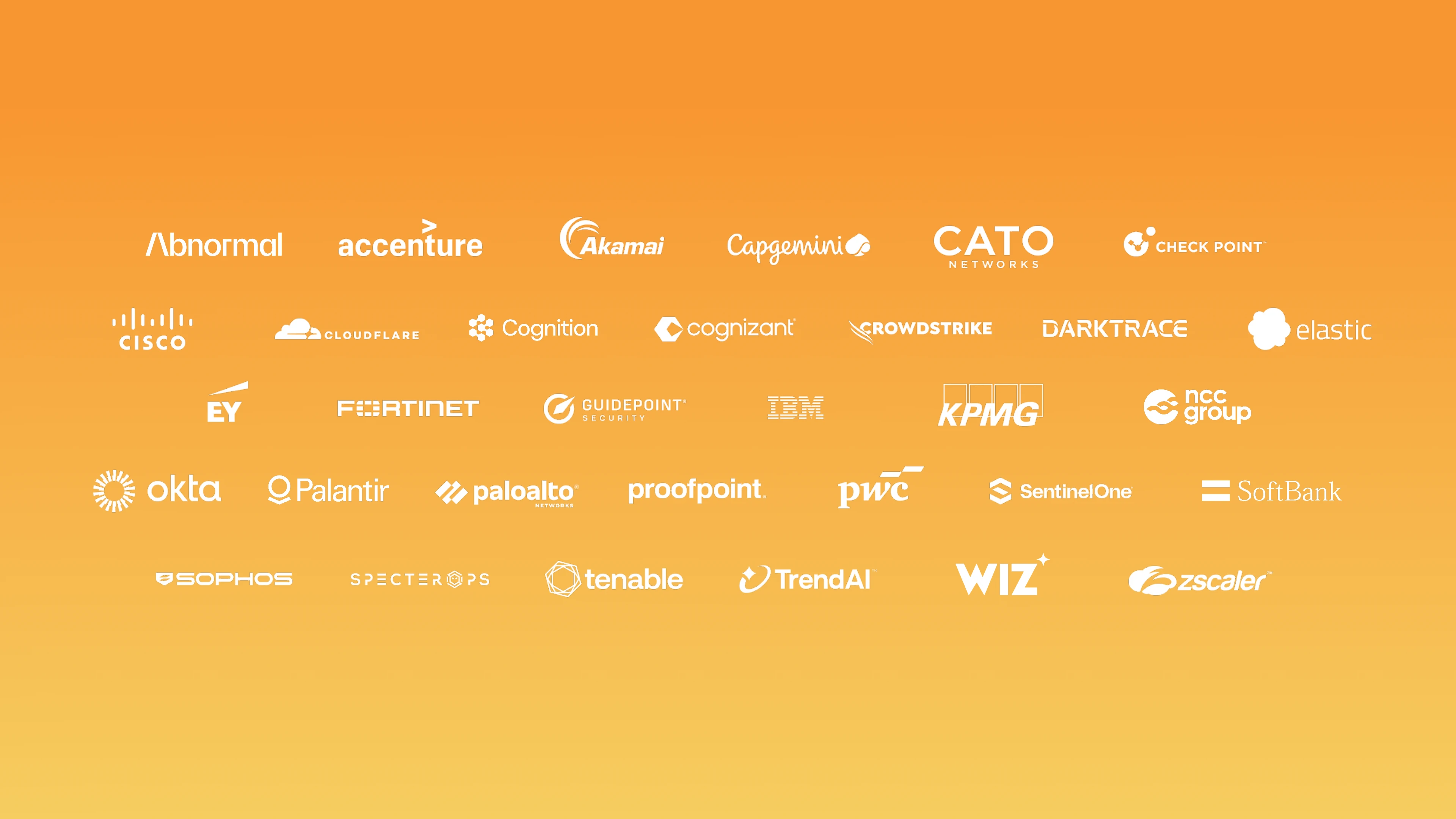 Image 1: Logos of Daybreak Cyber Partner Program participants on an orange gradient background.
