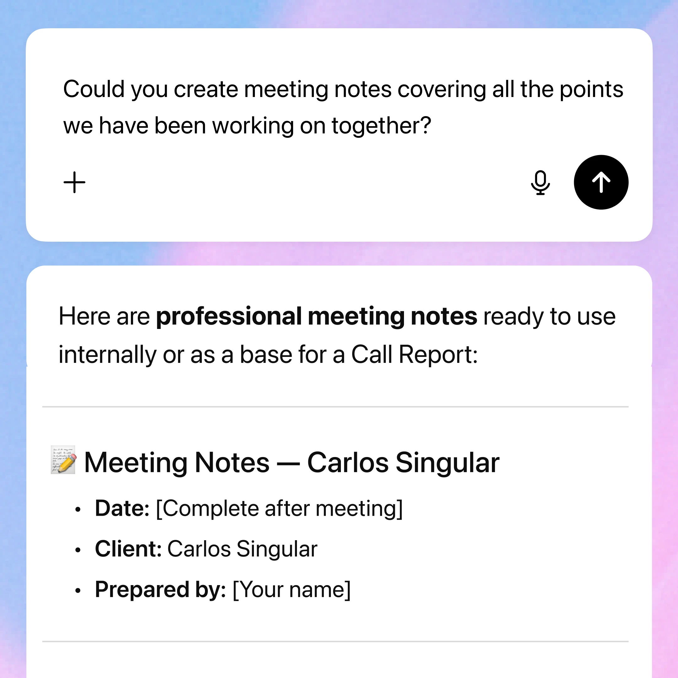 Image 5: Singularity scheduling a client meeting and preparing an agenda email.